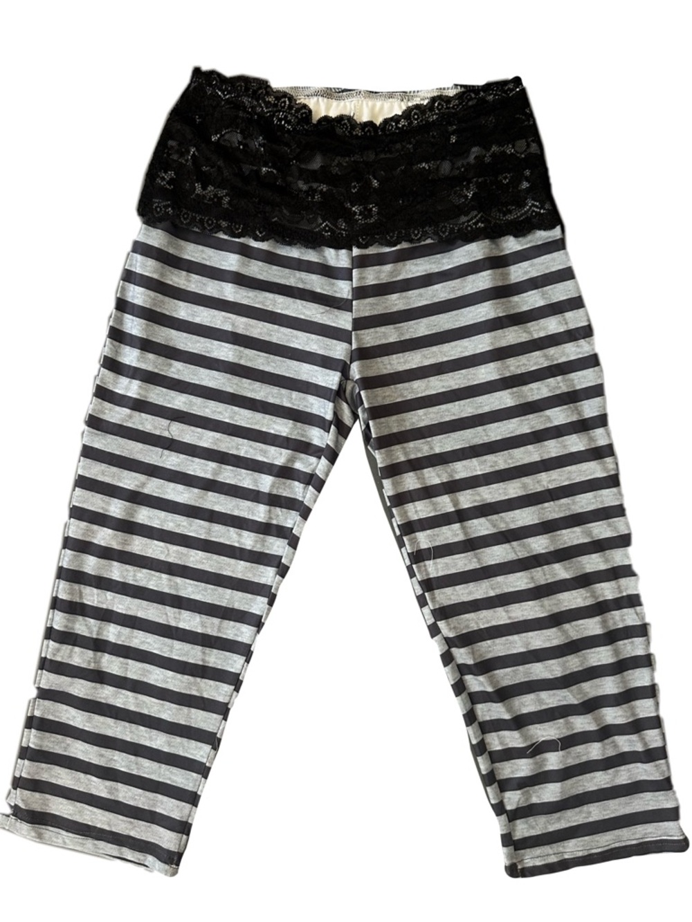 Striped Black & Gray Capris with Lace Waistband